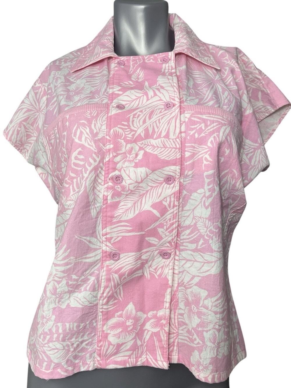 Vtg Pink White Camp Shirt Large Boxy Button Front 90s Short Sleeve Gitano Floral
